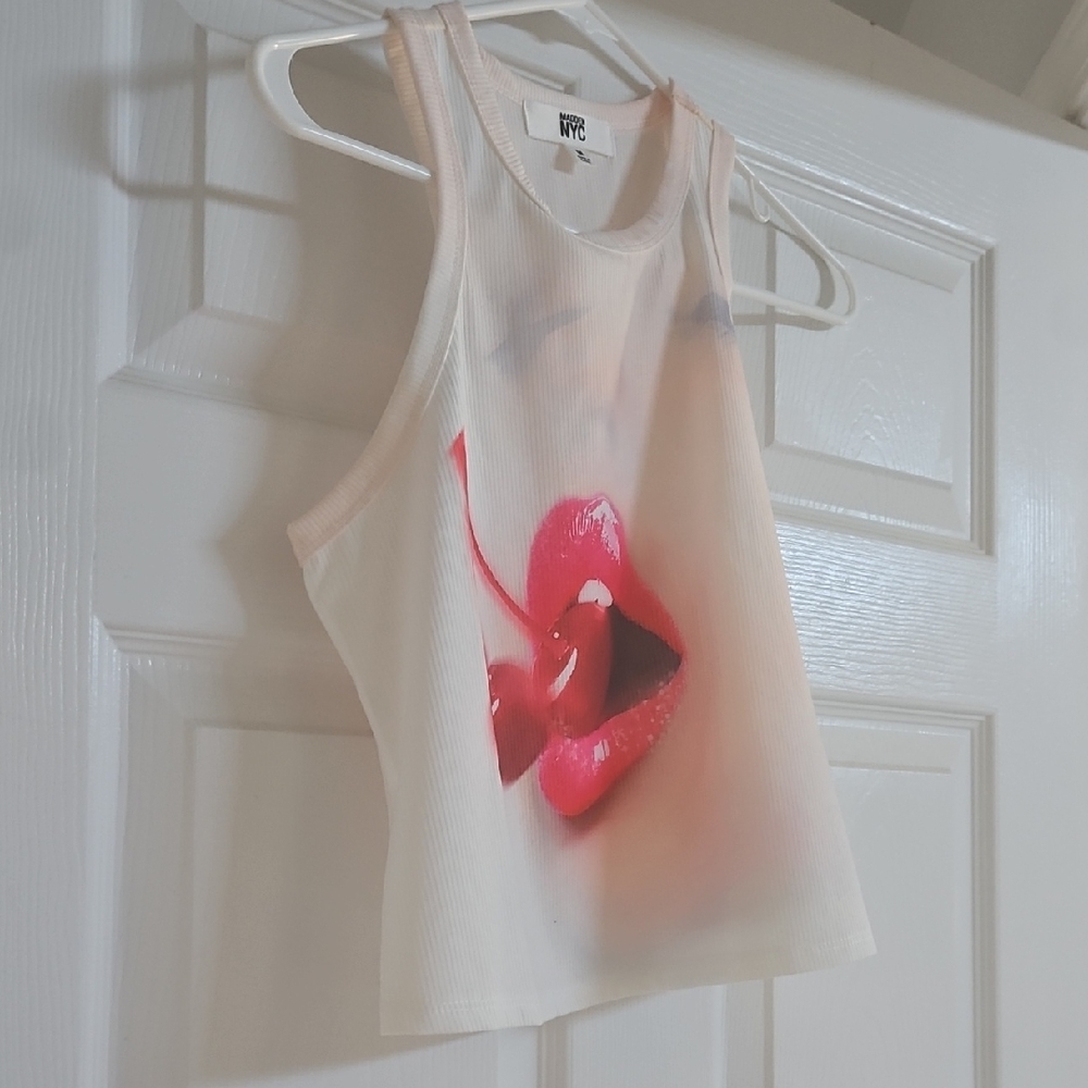 WPC White and Red Graphic Crop Top-Medium
